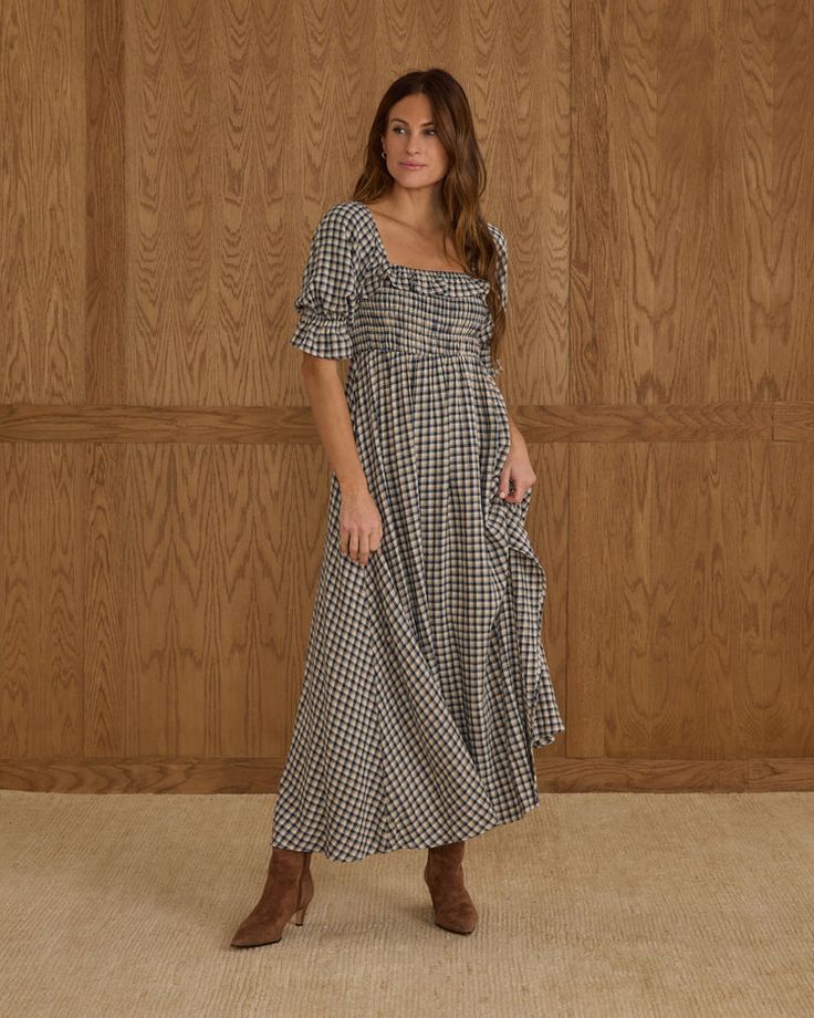 Birdie Dress in Navy Check