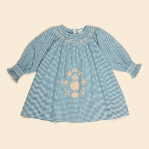 Cece Smock Dress in Tablecheck Marine - Image 1