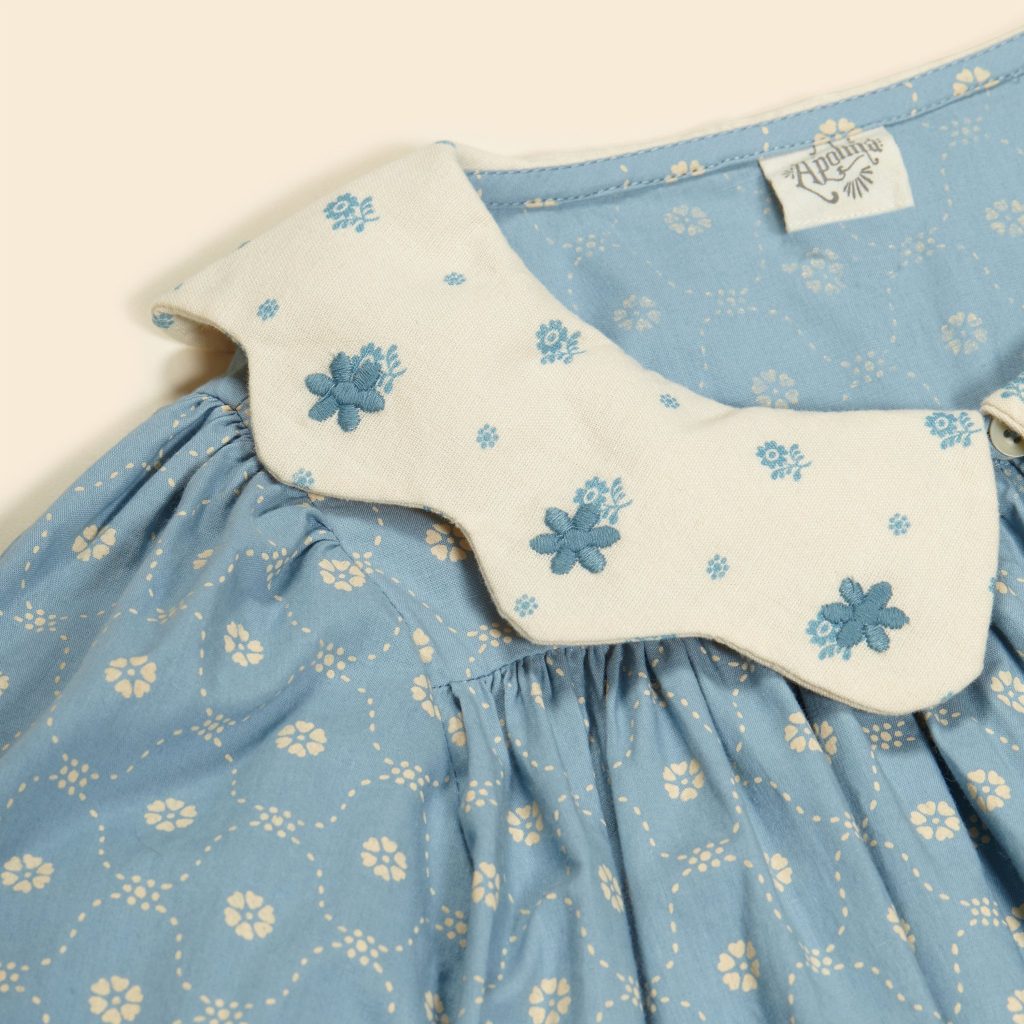 Esther Dress in Quilt Calico Blue Pebble