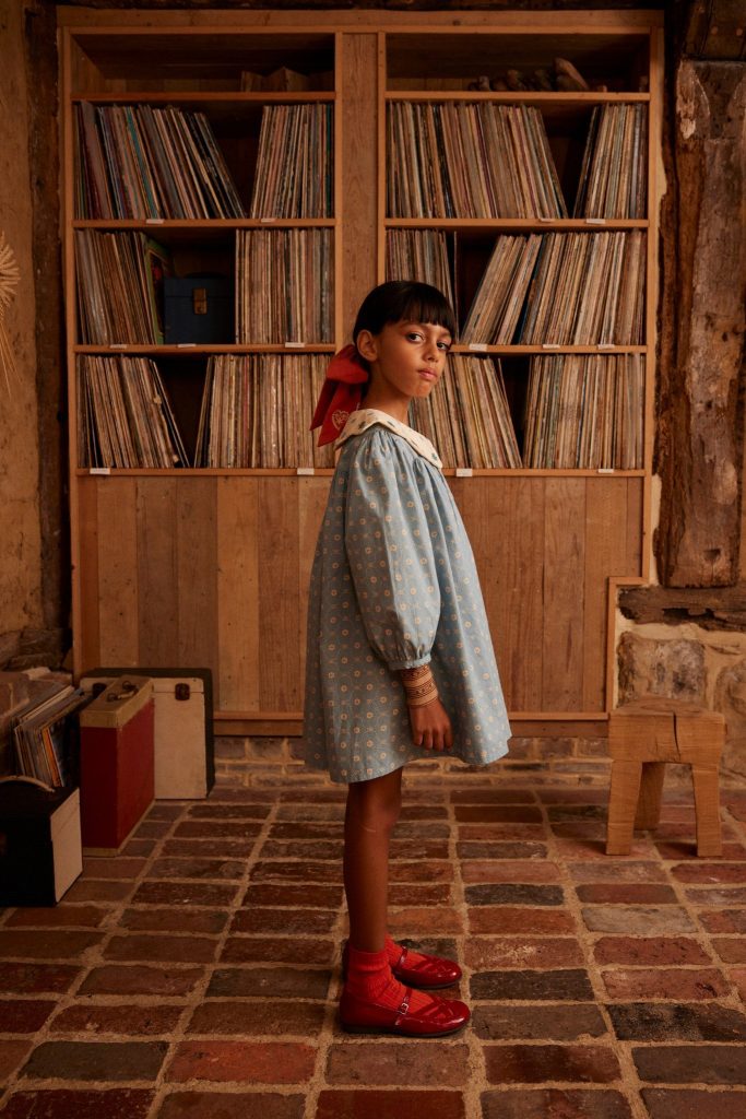 Esther Dress in Quilt Calico Blue Pebble
