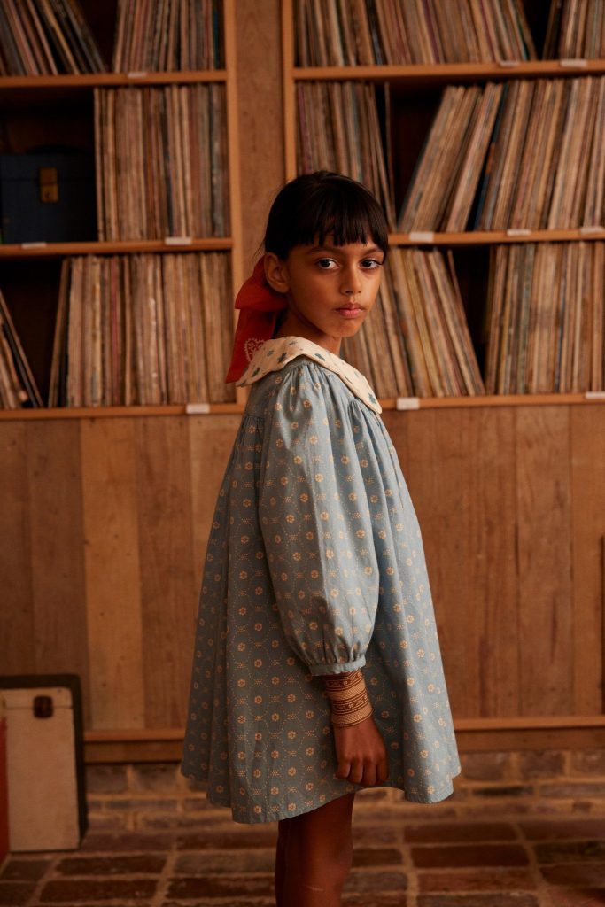 Esther Dress in Quilt Calico Blue Pebble