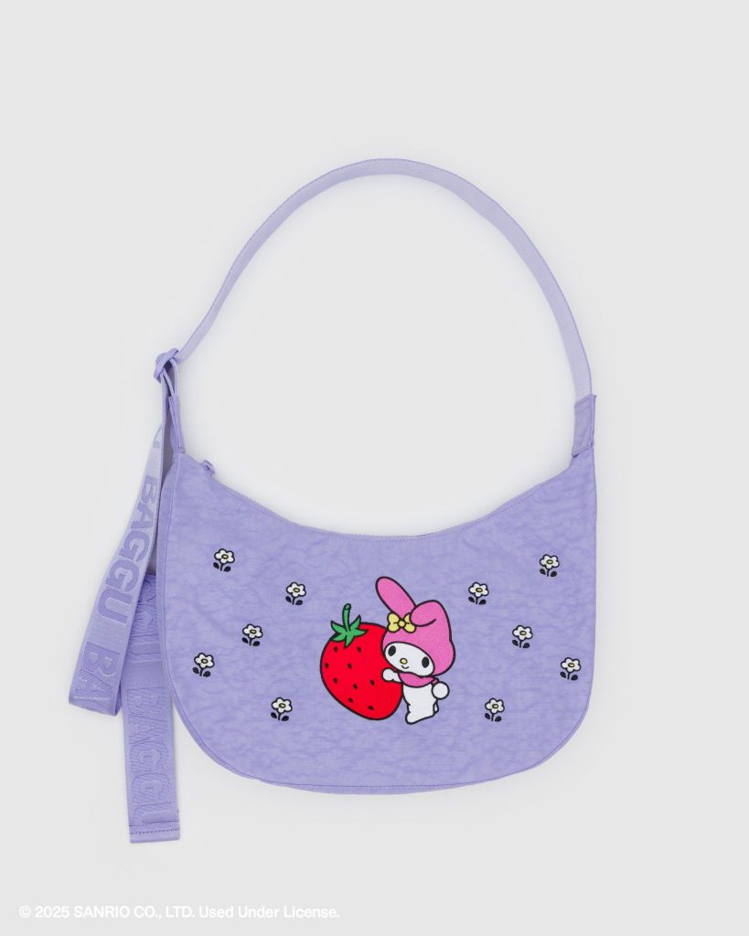 Medium Nylon Crescent Bag: Embroidered My Melody Strawberry