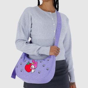 Medium Nylon Crescent Bag: Embroidered My Melody Strawberry - Image 4