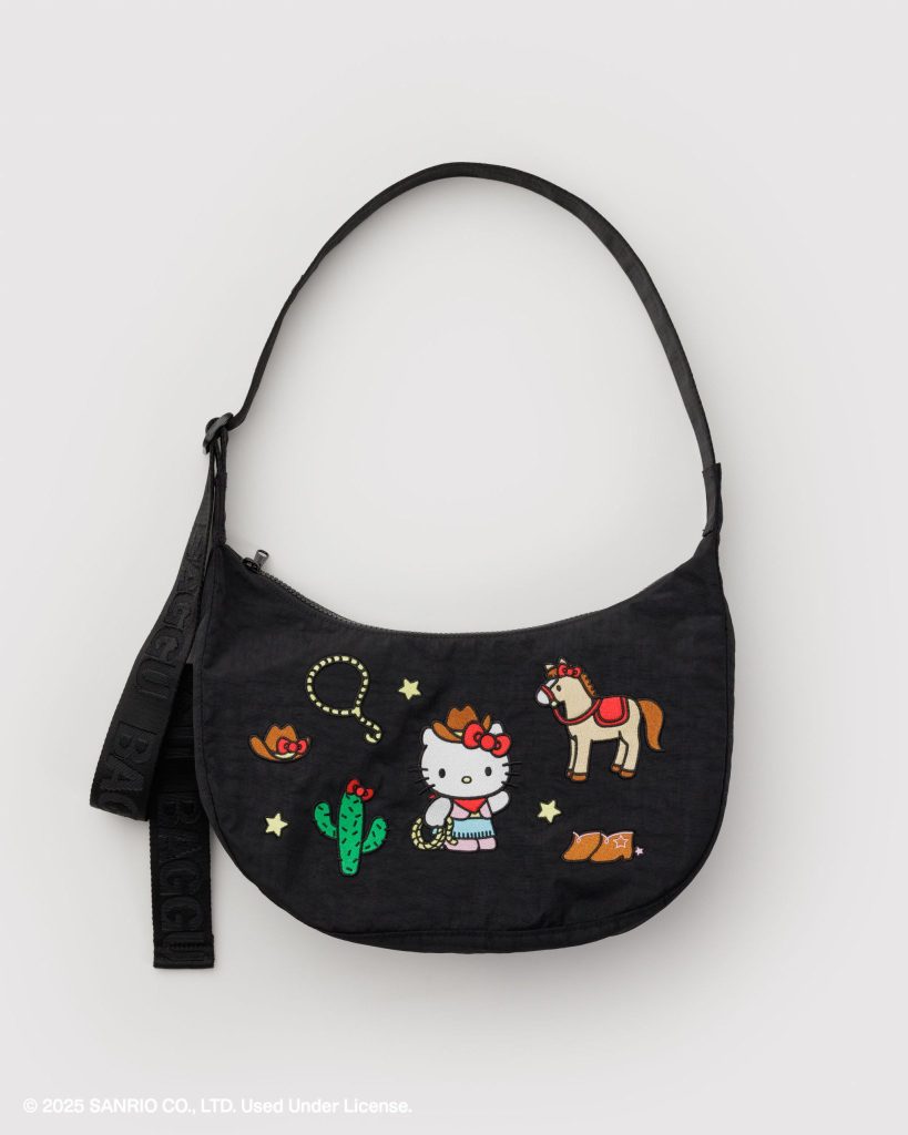 Medium Nylon Crescent Bag in Embroidered Hello Kitty Western