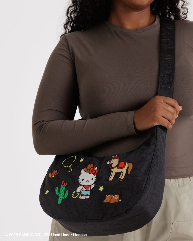 Medium Nylon Crescent Bag in Embroidered Hello Kitty Western