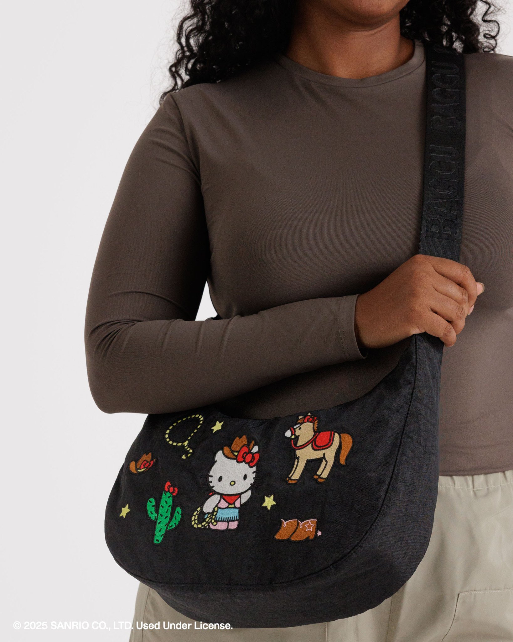 Medium Nylon Crescent Bag in Embroidered Hello Kitty Western - Image 4