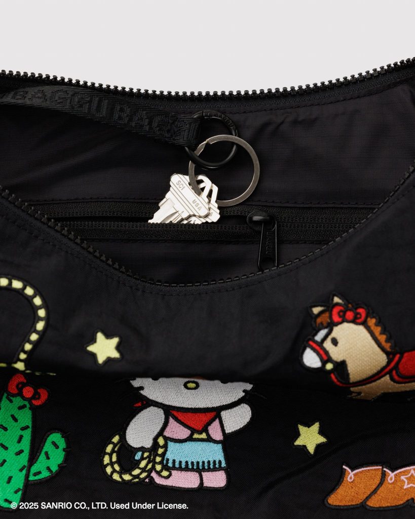 Medium Nylon Crescent Bag in Embroidered Hello Kitty Western