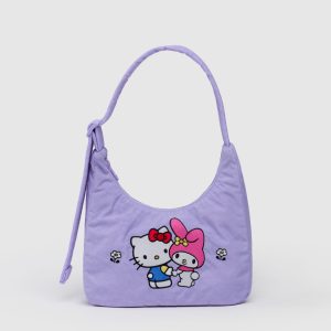 Mini Nylon Shoulder Bag: Embroidered Hello Kitty + My Melody - Image 1