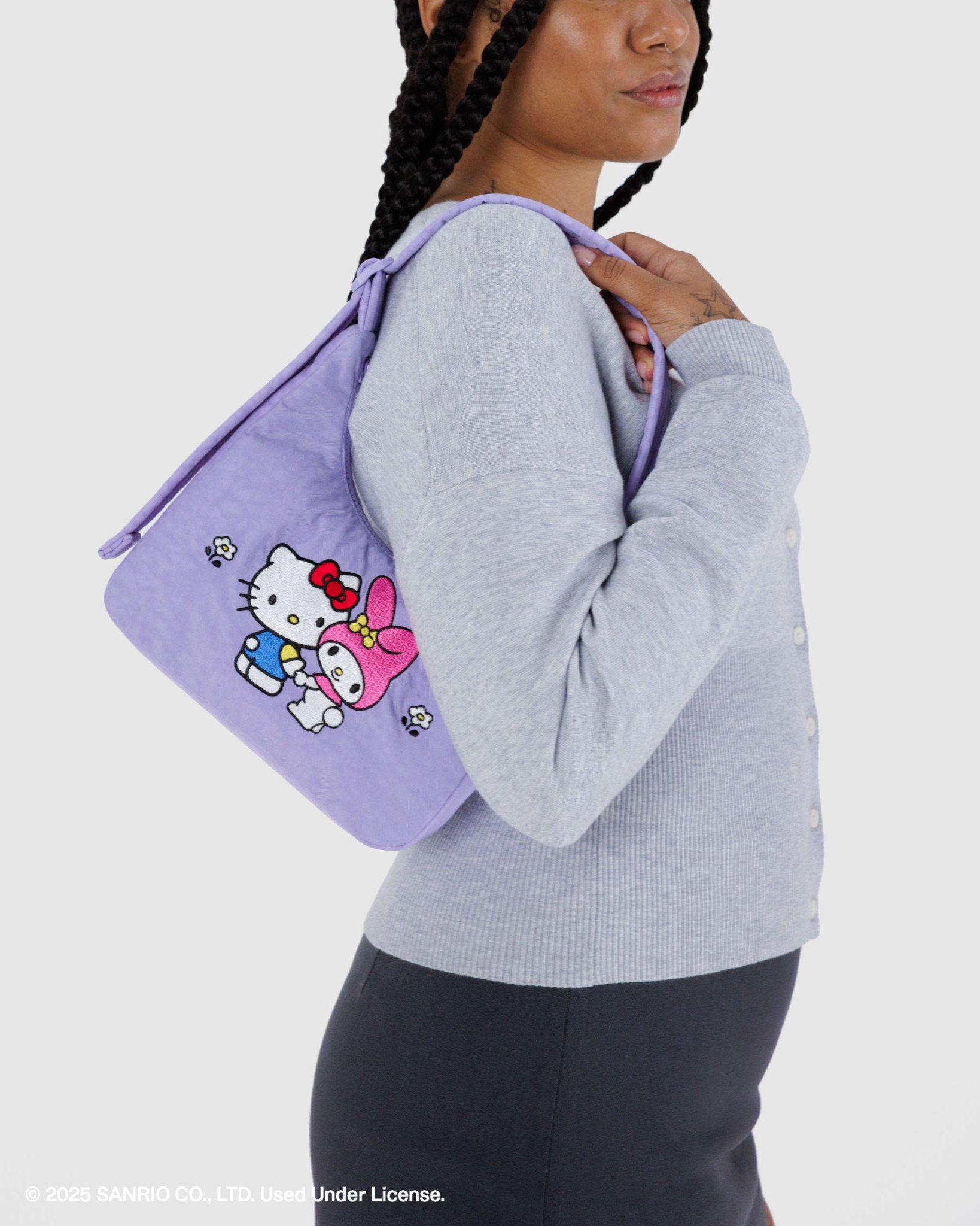 Mini Nylon Shoulder Bag: Embroidered Hello Kitty + My Melody - Image 5