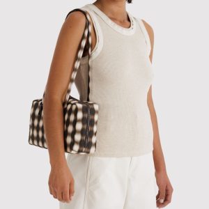 Nylon Bowler Bag: Blurred Gingham Brown - Image 4