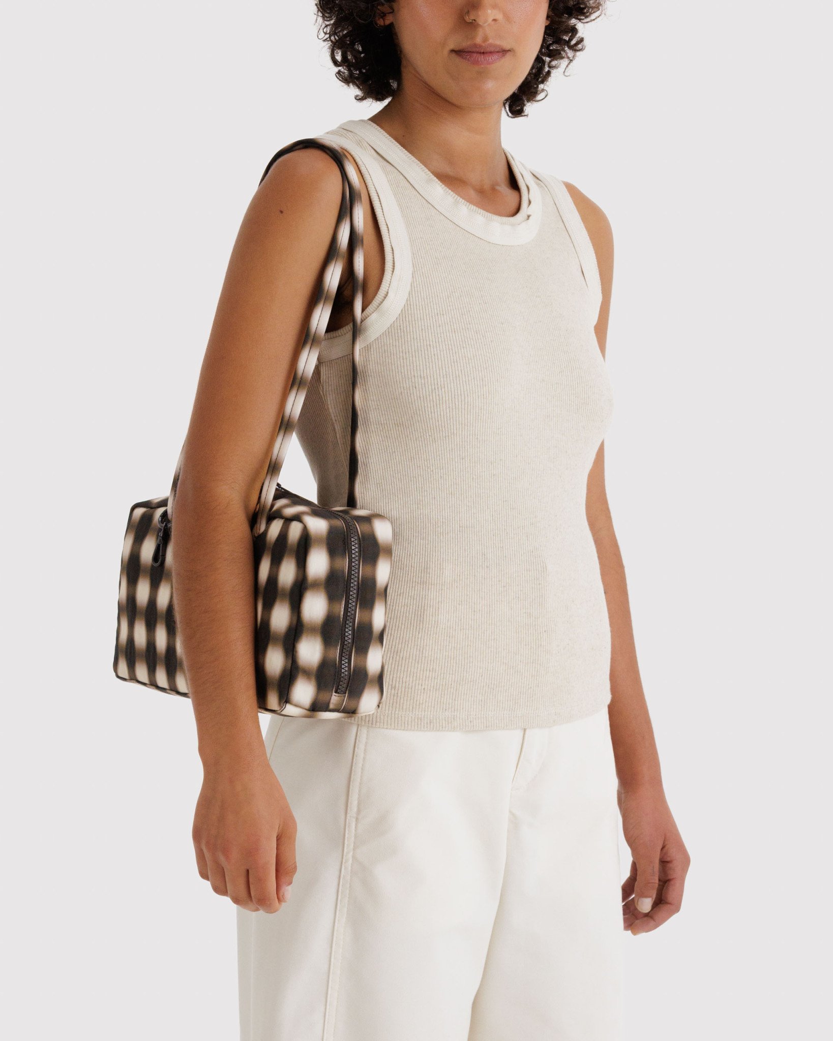 Nylon Bowler Bag: Blurred Gingham Brown - Image 4