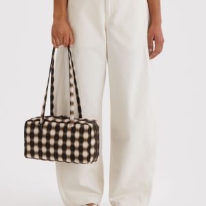 Nylon Bowler Bag: Blurred Gingham Brown - Image 3
