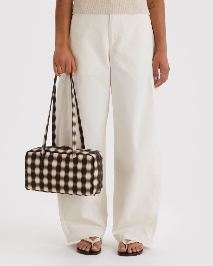 Nylon Bowler Bag: Blurred Gingham Brown