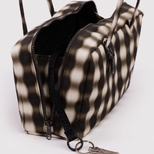Nylon Bowler Bag: Blurred Gingham Brown - Image 2