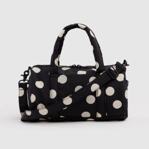 Nylon Duffle Bag: Black and Cream Polka Dot - Image 1