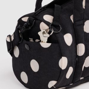 Nylon Duffle Bag: Black and Cream Polka Dot - Image 3