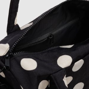 Nylon Duffle Bag: Black and Cream Polka Dot - Image 2