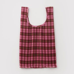 Pleated Baggu: Azalea Pink Tartan - Image 1