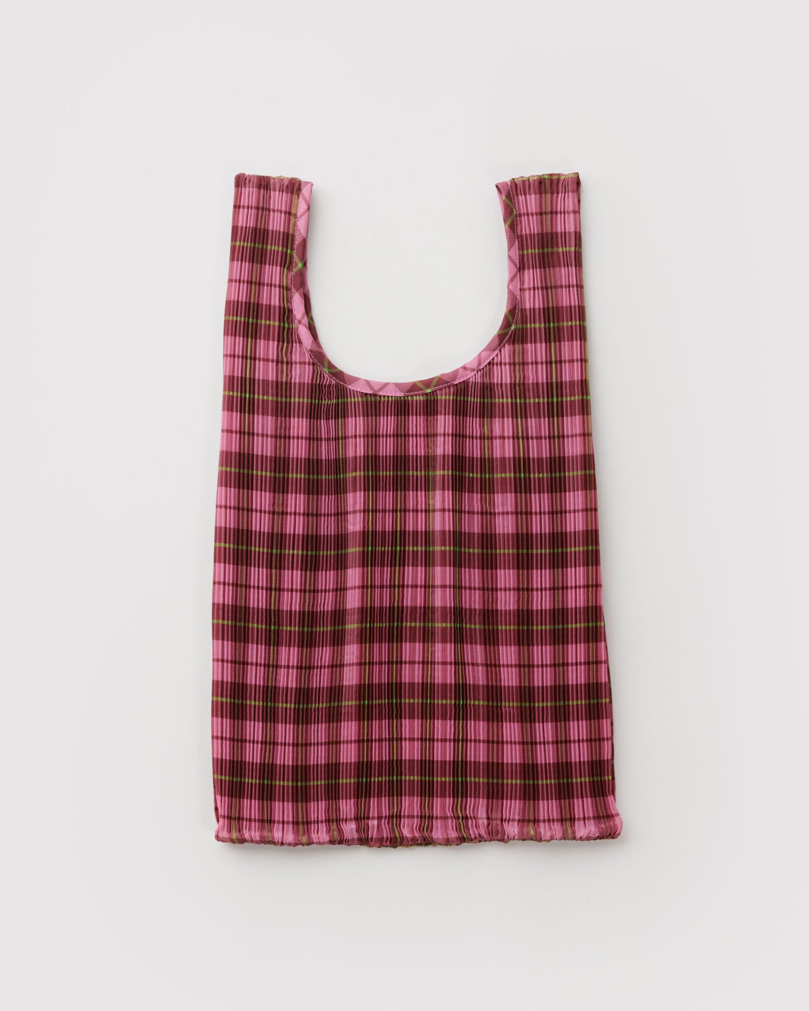 Pleated Baggu: Azalea Pink Tartan - Image 1