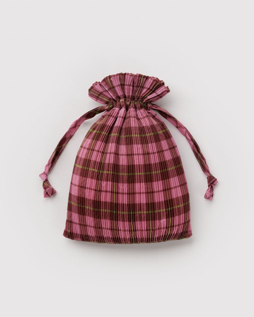 Pleated Baggu: Azalea Pink Tartan