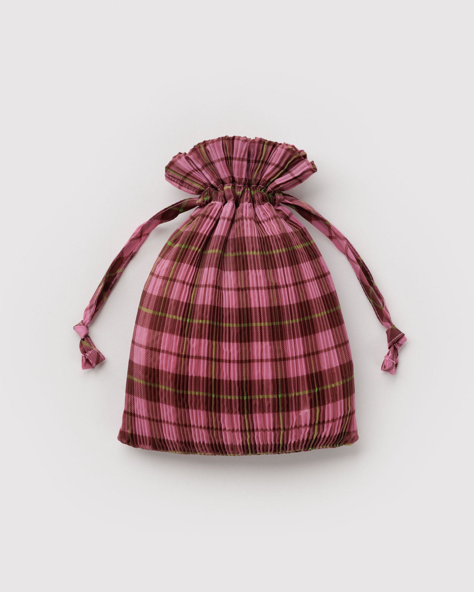 Pleated Baggu: Azalea Pink Tartan - Image 2