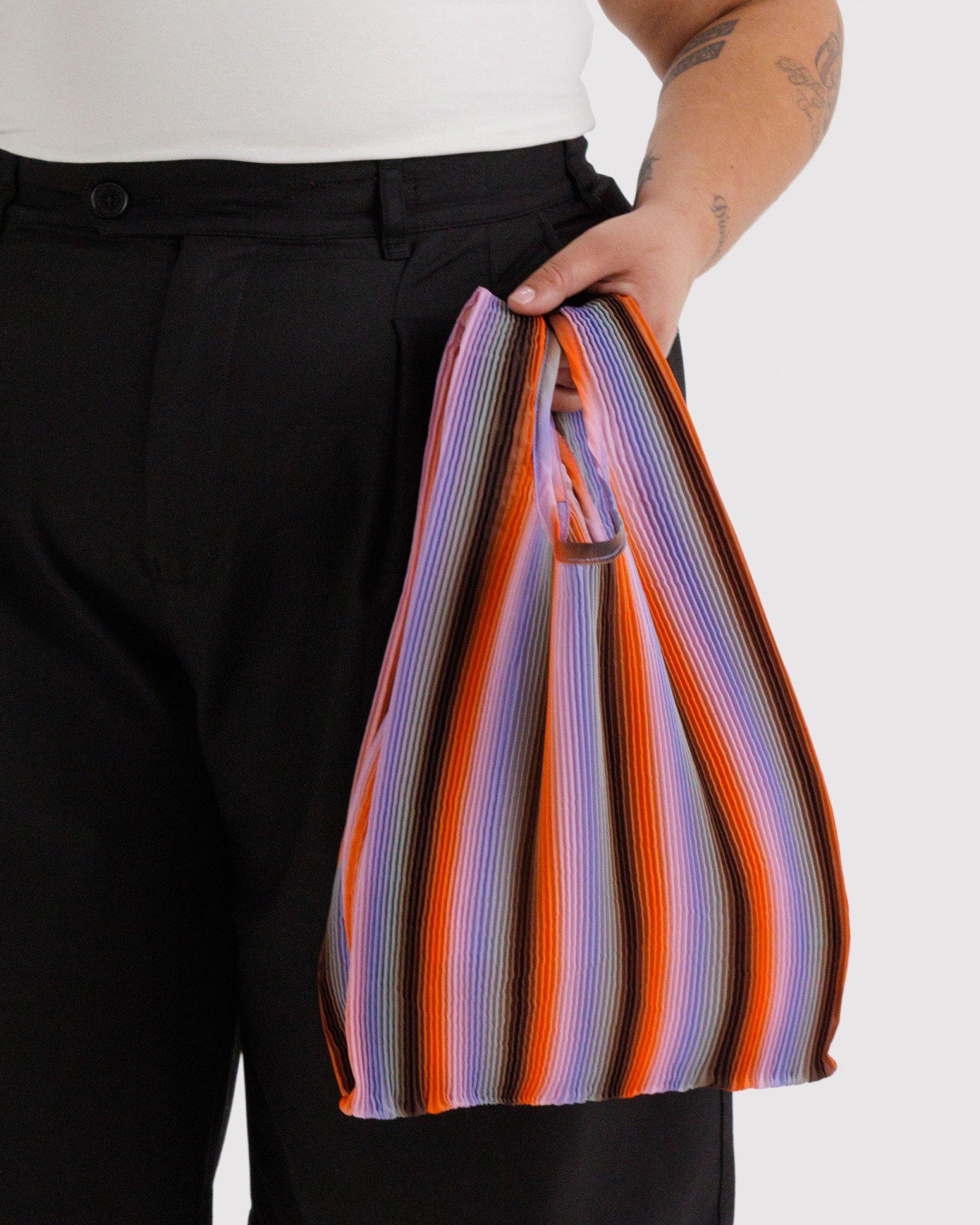 Pleated Baggu: Gradient Stripe Poppy + Lilac - Image 1