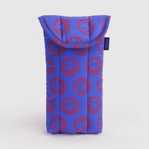Puffy Glasses Sleeve: Mini Cobalt Happy - Image 1