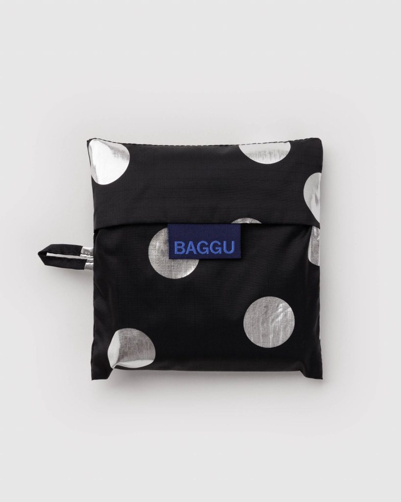 Standard Baggu: Silver Metallic Polka Dot